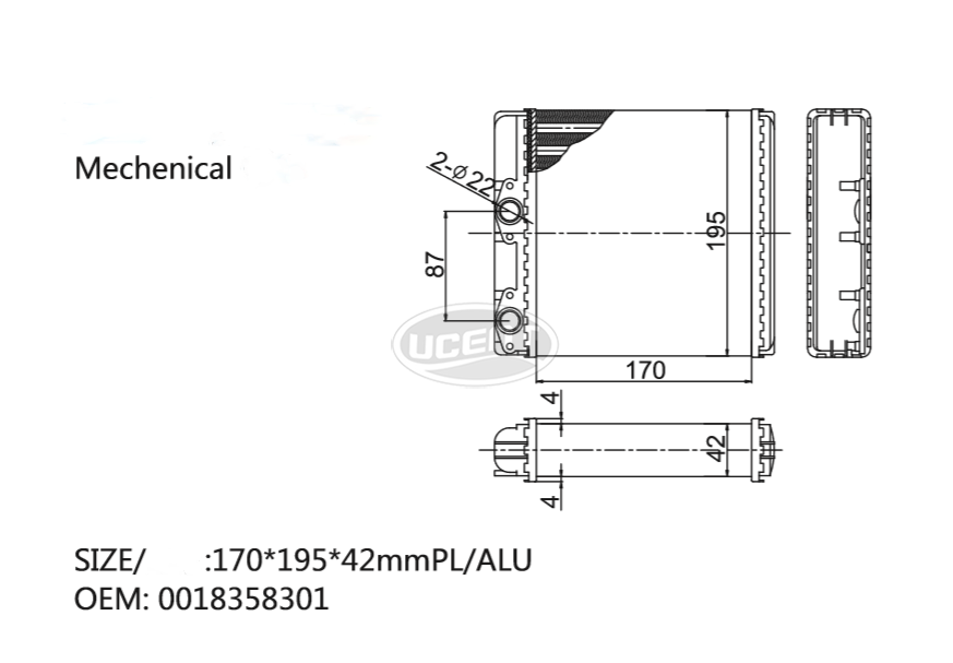 OEM 0018358301 A0018358301 heater exchanger for MercedesBenz LP 608, LPL 608 1963-1984