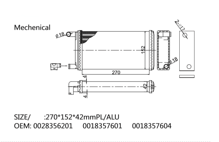 MercedesBenz G-CLASS (W460);G-CLASS (W463) OEM 0028356201 0018357601 0018357604 Aluminum Heater core