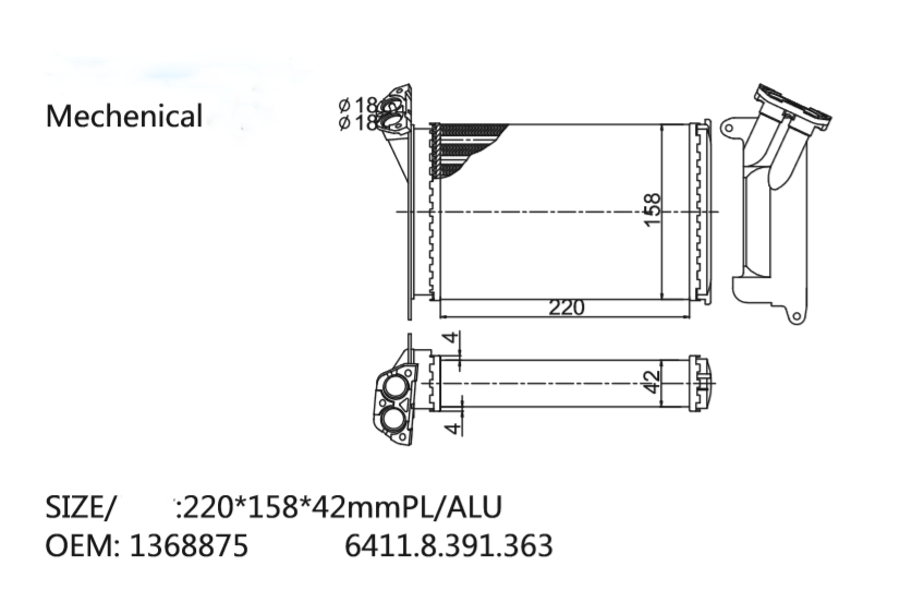 Interior heating heater exchanger OEM 1368875 1 368 875 64 11 1 368 875 64111368875