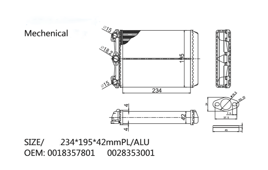 OEM 0018357801 0028353001 Car parts heater exchanger for MercedesBenz COUPE (C123) 280 CE 1977-1985