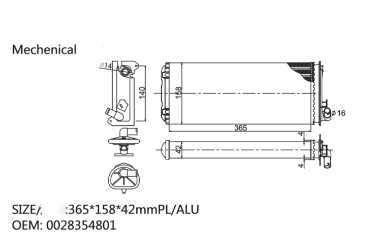 0028354801 heater exchanger for MercedesBenz 100 Bus (631);100 Box (631);100 Platform/Chassis (631)