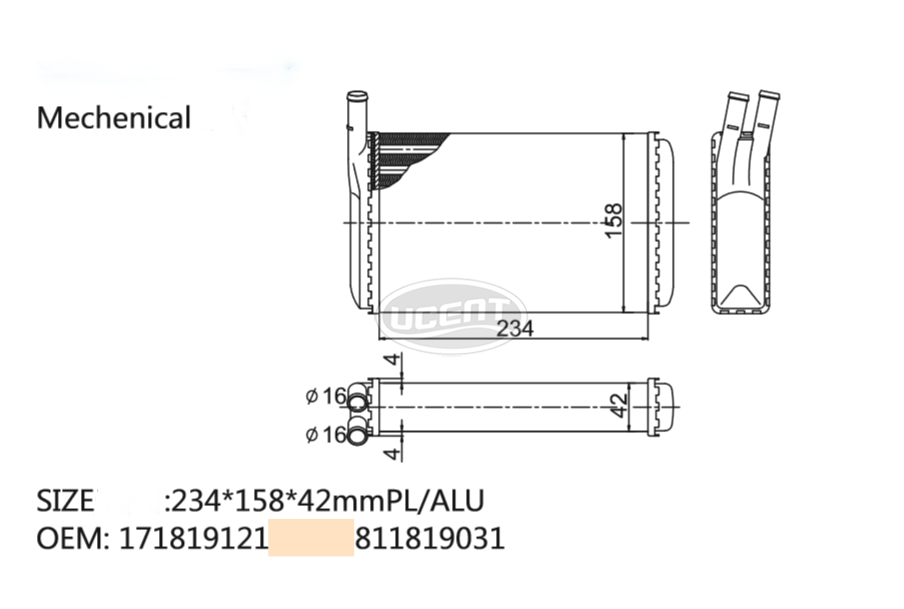 AI08014 HEATER CORE FOR AUDI