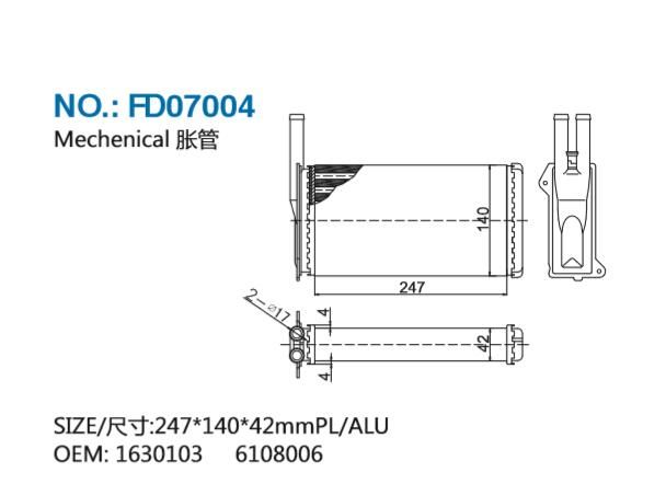 FD07004 HEATER CORE FOR FORD