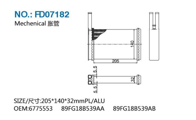 FD07182 HEATER CORE FOR FORD