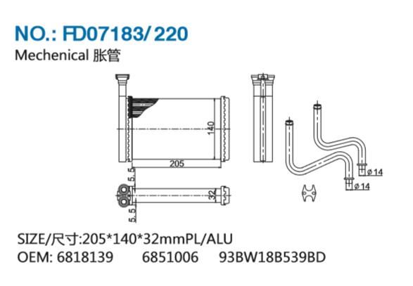 FD07183 HEATER CORE FOR FORD