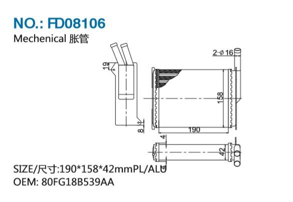 FD08106 HEATER CORE FOR FORD